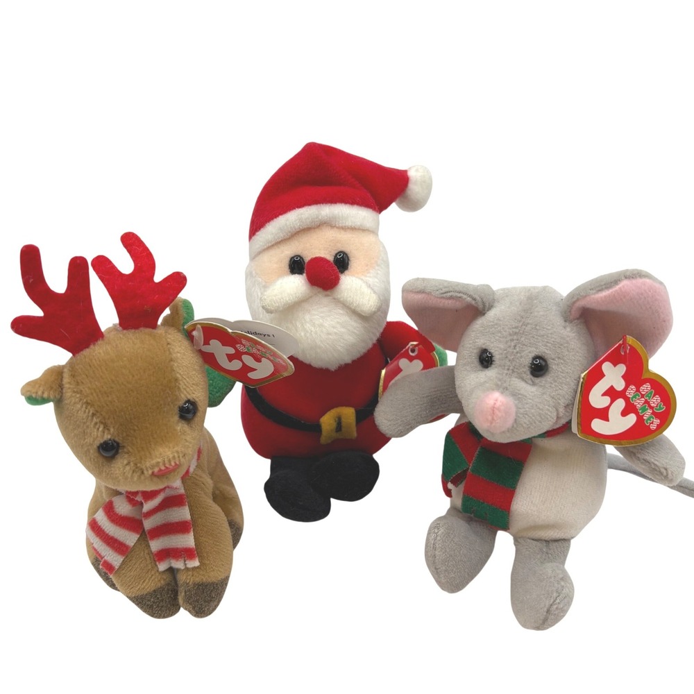 Lot of 3 Ty Christmas Ornaments Jingle Beanies & Baby Beanies MWMT Blank Tags